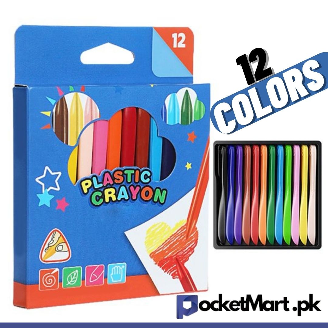 Pack of 12 Plastic Crayons with Box