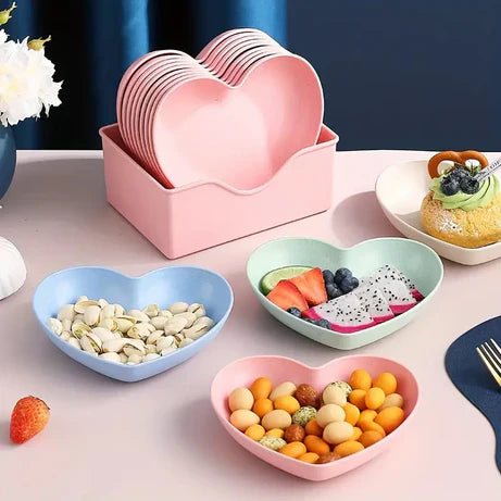 8pcs Heart Shaped Multi-Coloured Snack Plates For Kidz HEART SHAPE 8 PLATE WITH STAND