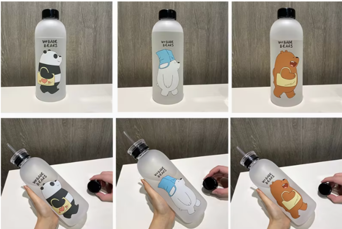 1000ml Cute Panda Transparent Plastic Bottle Leakproof