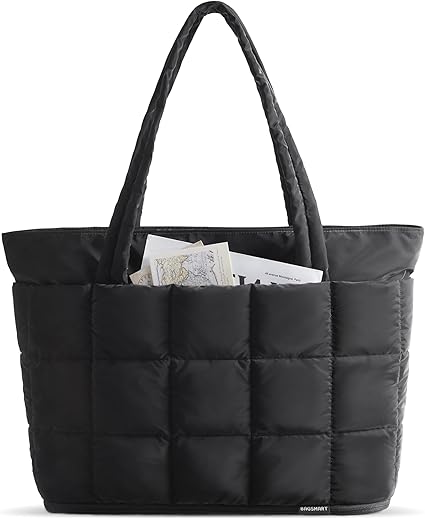 Expandable Tote Bag for Women, Puffer Work Tote Handbag, Quilted Carry On Bag for Travel Gym