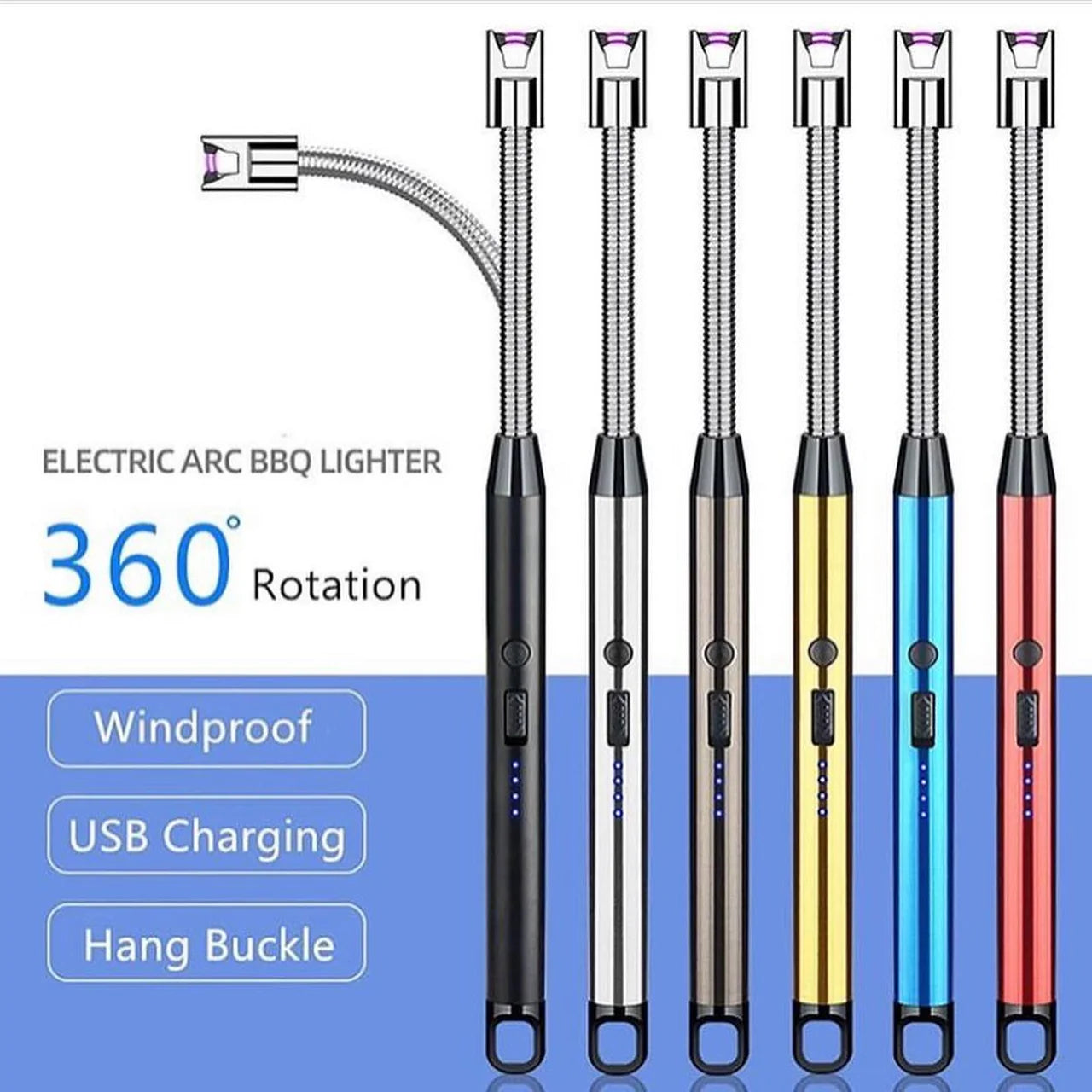 Light Arc, Electric Lighter, USB Rechargeable Electric LED Display Stick Lighter with Long Flexible Neck Suitable for Kitchen, (Multiple Colors)