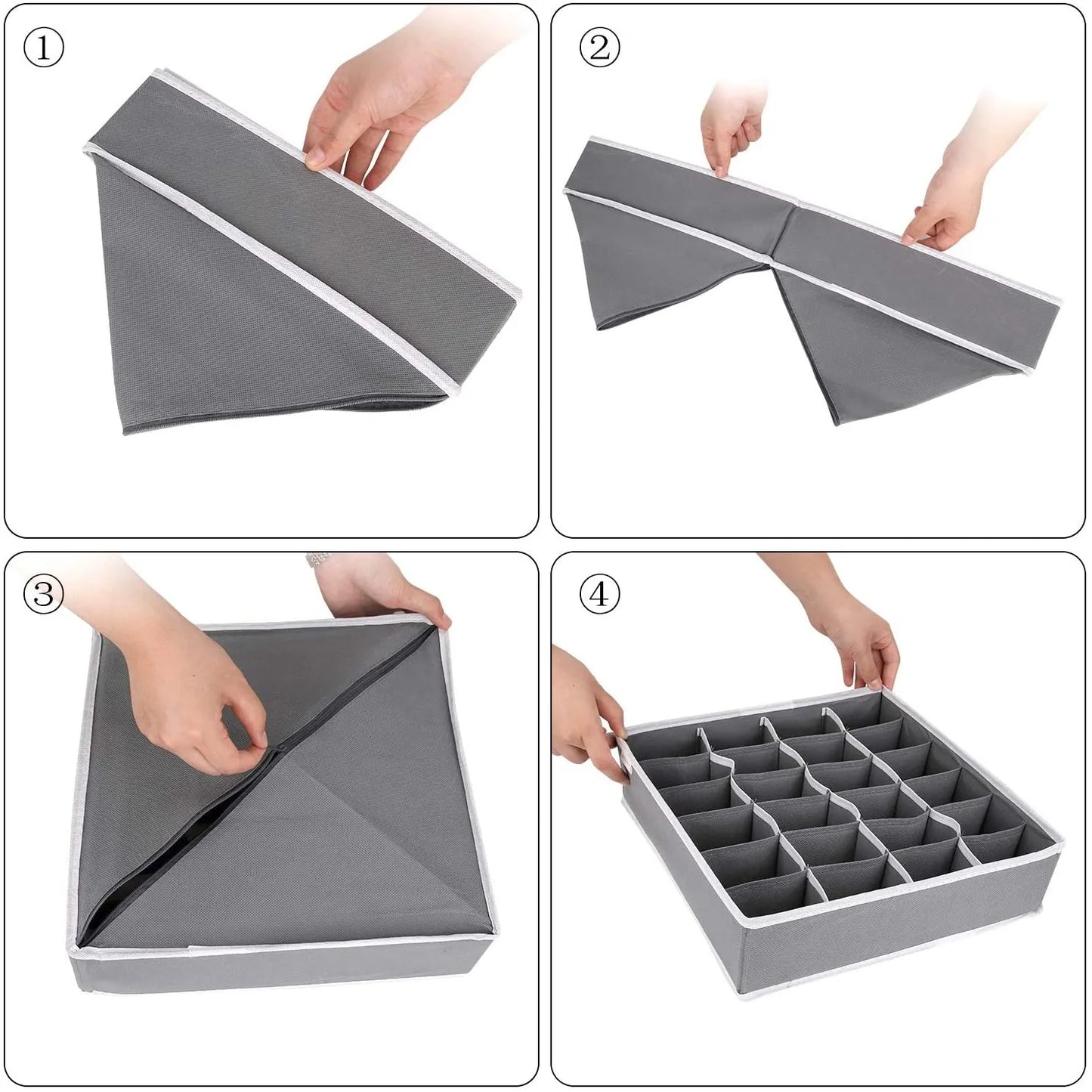 Underwear Socks Storage Organizer with Lids Foldable Closet Drawer Divider 24 Cells, Storage Box for Socks Underwear