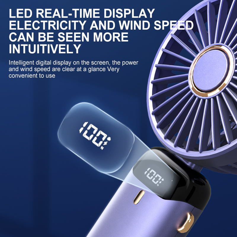 Digital Display Rechargeable 5 Speeds, 90° Ajustable Portable Handheld Fan
