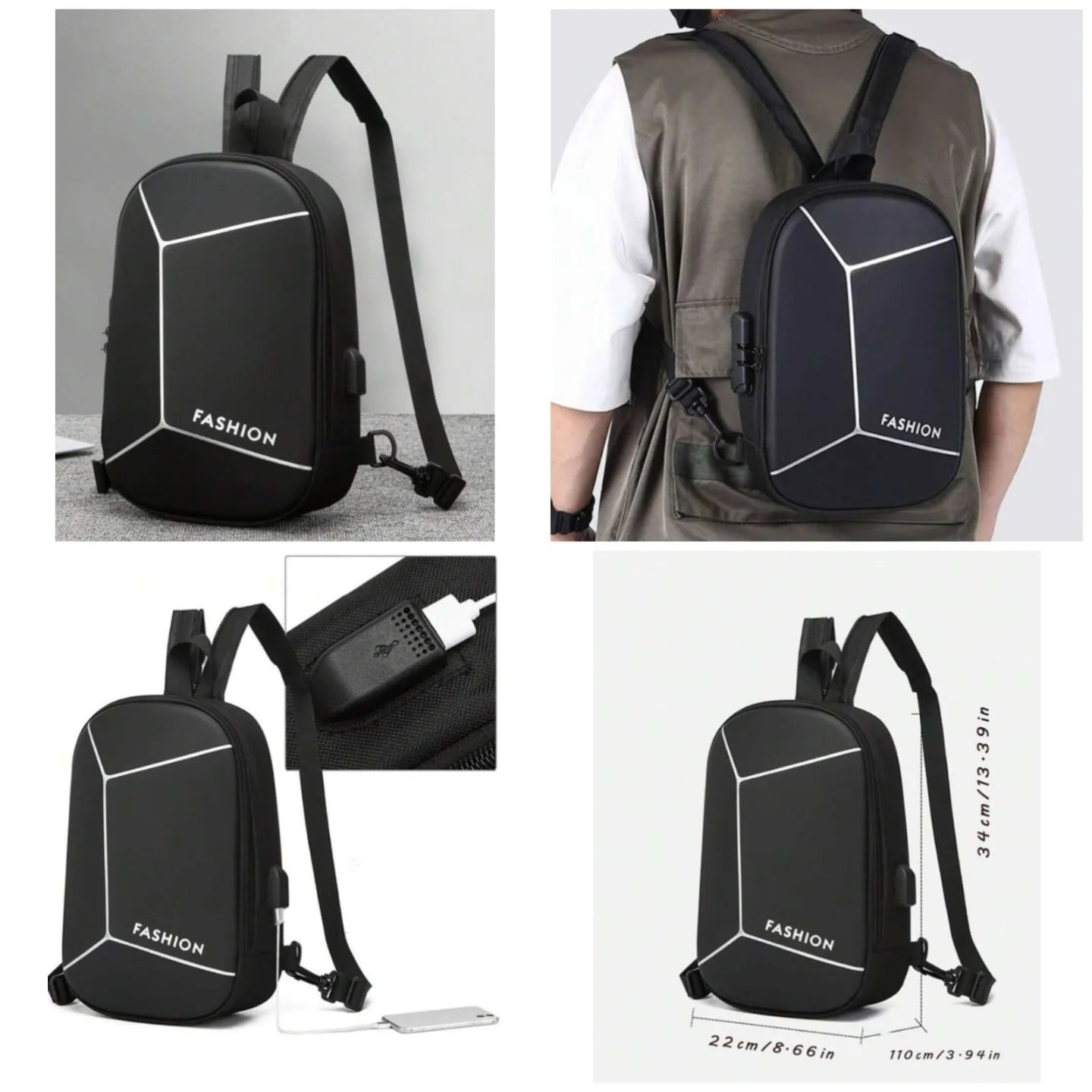 Hard Sling Bag With USB Port & Password Lock | Polyester Backpack | Anti-Theft Backpacks | Chest Bags
