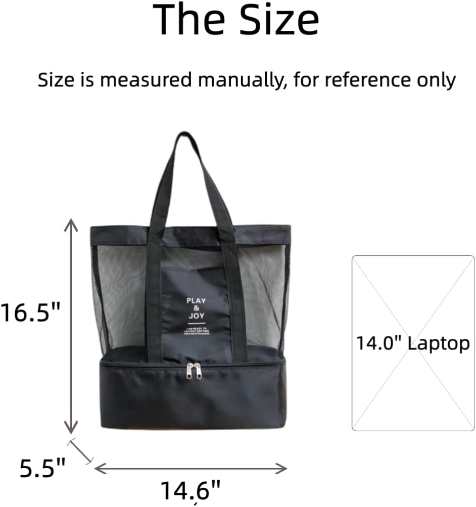 Mesh Shoulder Bag, Double Layer High Capacity Insulated with Cooler Layer for Outdoor(Black)