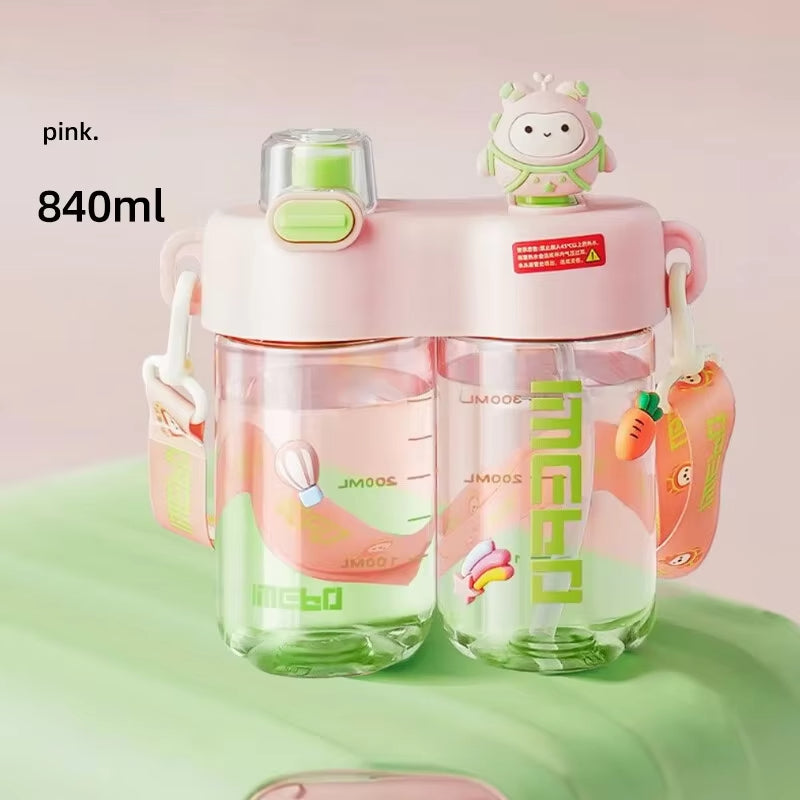 840ML Twin Compartment WaterBottle For Outdoor With Strap
