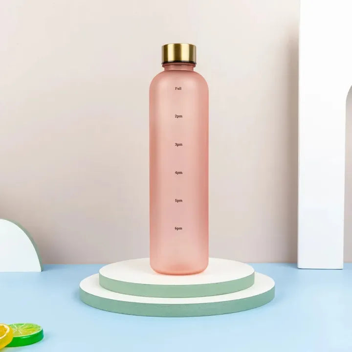 1L Water Bottle With Time Marker Outdoor Travel Leakproof Frosted Plastic