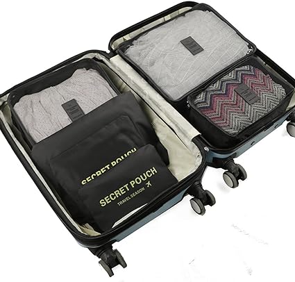 6 in 1 Multi-Functional Secret Pouch Water Resistant Travel Pouch Set with Laundry Bag Undergarments and Cloth Storage Organizer Travelling