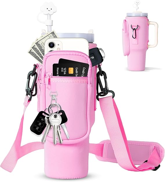 Water Bottle Carrier Bag for 40oz Tumbler with Phone Pocket And Adjustable Strap //(Tumbler pouch only — tumbler bottle is not included)(ٹمبلر پاؤچ — صرف پاؤچ شامل ہے، ٹمبلر بوتل شامل نہیں ہے۔)