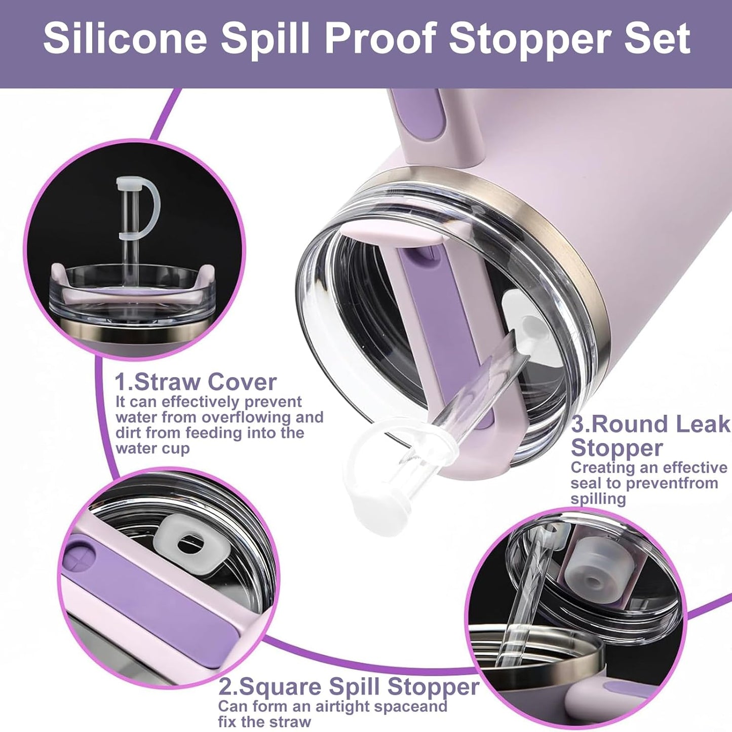 Spill Stopper Sets for Tumbler 40/30 oz with Straw Cover Caps, Leak Stoppers