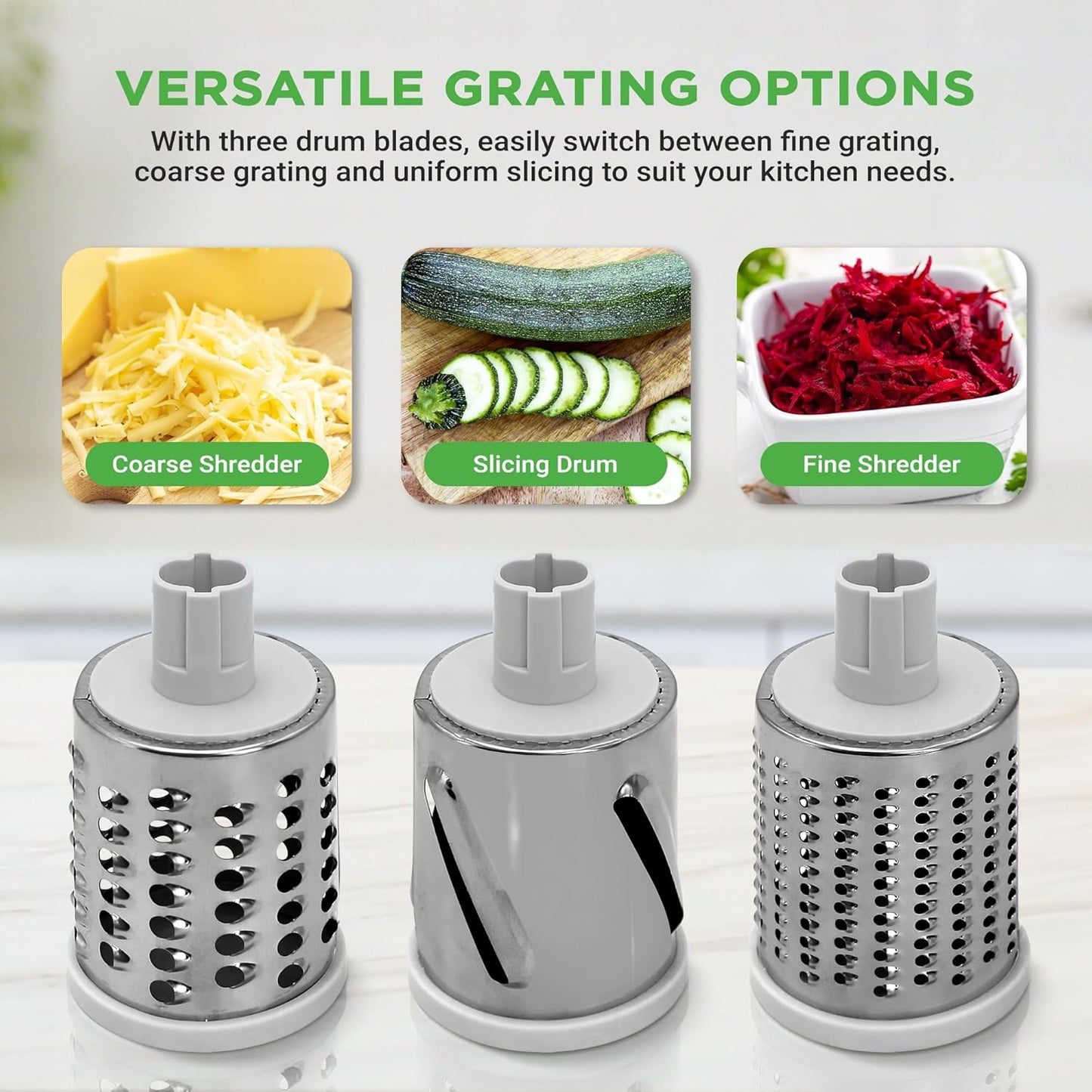 Manual Tabletop Drum 3 in 1 Rotary Shredder Slicer Grinder