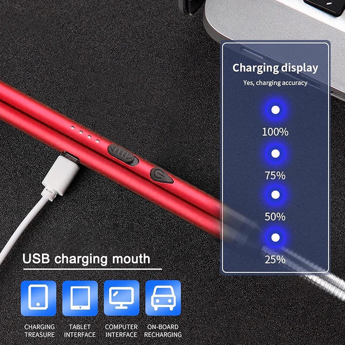 Light Arc, Electric Lighter, USB Rechargeable Electric LED Display Stick Lighter with Long Flexible Neck Suitable for Kitchen, (Multiple Colors)