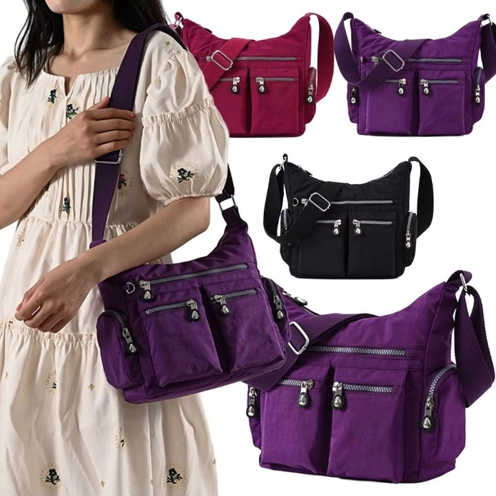 Nylon Shoulder Bag Waterproof Lightweight Crossbody Bag Large Capacity Casual Tote Handbag For Women Girls