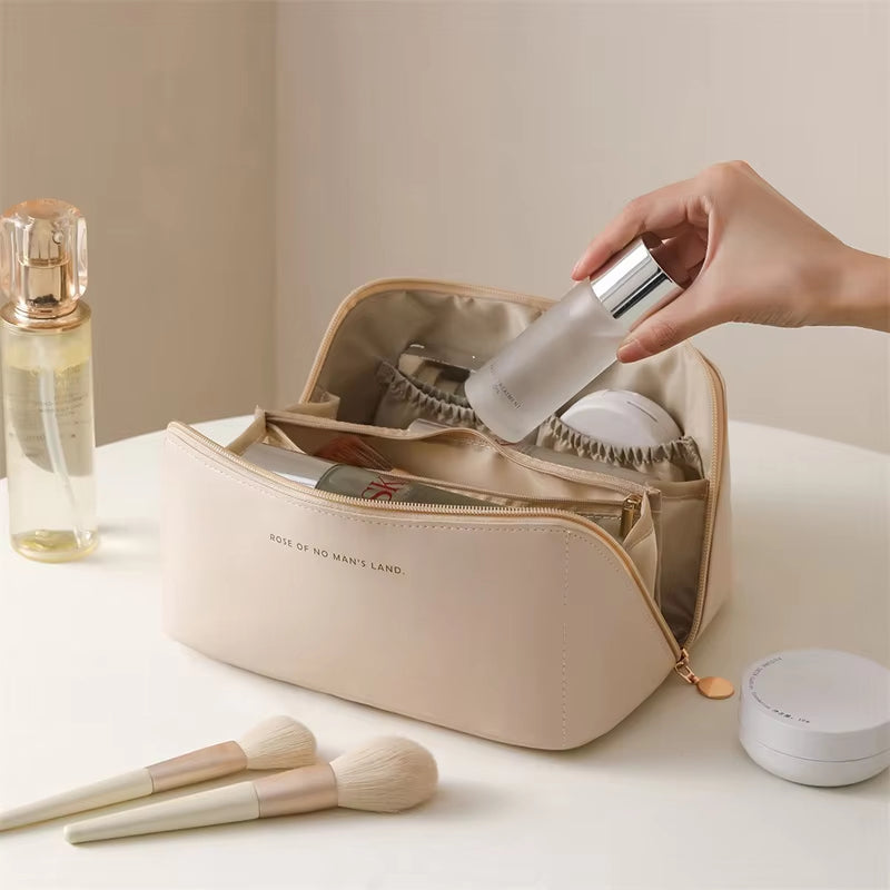 PU Leather Large Capacity Travel Cosmetic Bag Waterproof Portable Pouch