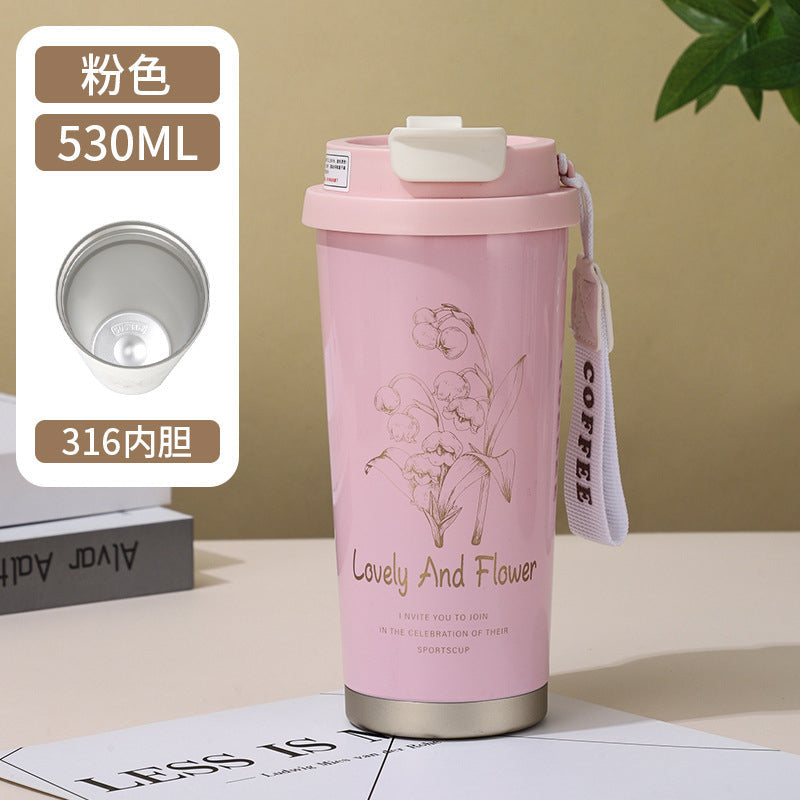 530ml/18oz Sipper + Coffee Cup with Straw 316 Stainless Steel Water Bottle Portable Coffee Mugs Inssulated Tumbler Vaccum Flask