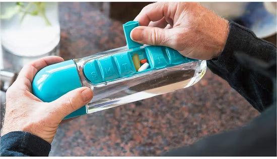 2 in 1 600ml Pill Water Bottle With Drinking Cup