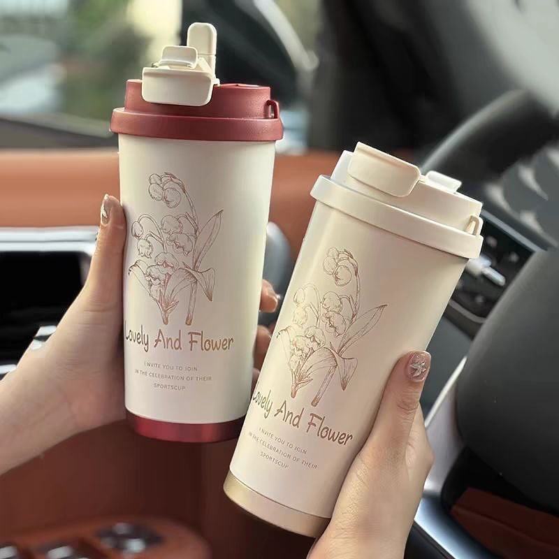 530ml/18oz Sipper + Coffee Cup with Straw 316 Stainless Steel Water Bottle Portable Coffee Mugs Inssulated Tumbler Vaccum Flask