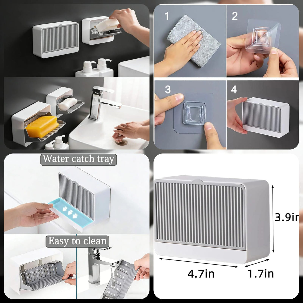 Plastic Wall-Mounted Single Bar Soap Box with Lid with Drain Drawer Large Soap Box
