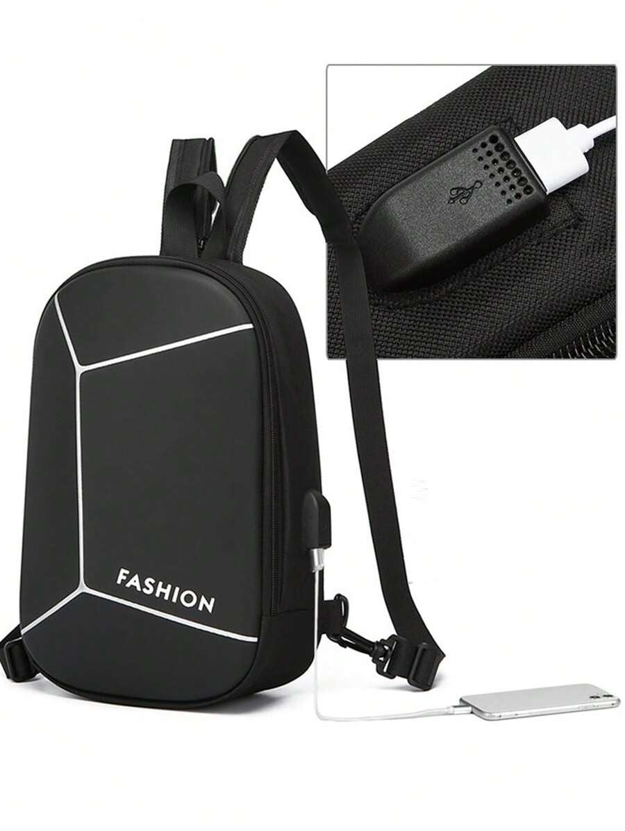 Hard Sling Bag With USB Port & Password Lock | Polyester Backpack | Anti-Theft Backpacks | Chest Bags