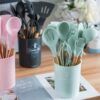 12 Pcs Silicone Kitchen Set Wooden Handle and Storage Box.