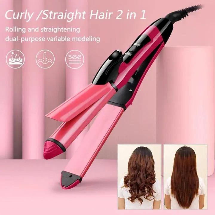 2-in-1 Ceramic Plate Hair Straightener And Plus Hair Curler For Women