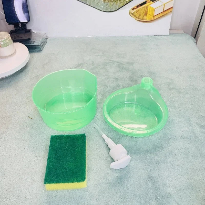 2-in-1 Press Soap Dispenser with Sponge Holder for Organized Kitchen Sink & Easy Dishwashing