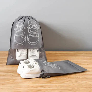 Travel Shoe Pouch, Grey Non Woven Fabric Dustproof Drawstring Bag, Breathable Storage Pouch