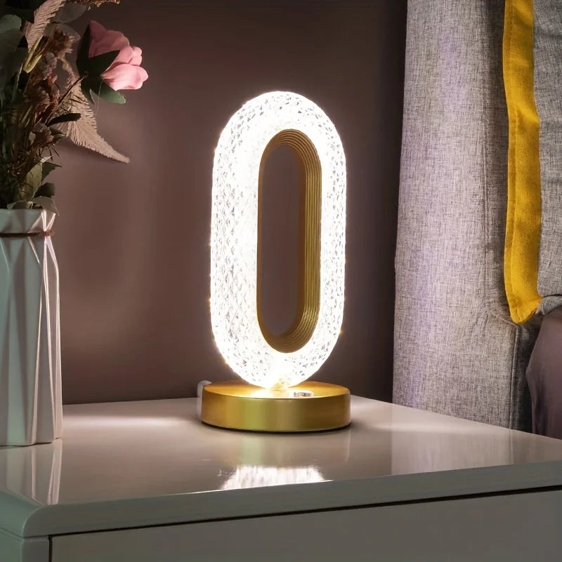 USB Rechargeable Crystal LED Table Lamp with Touch Switch & Bedside Night Light