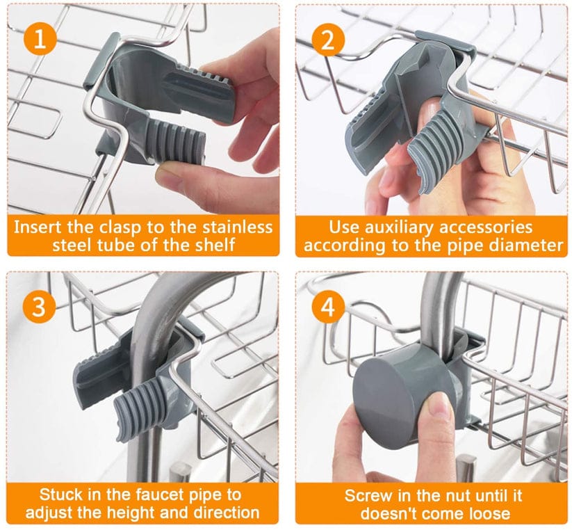 Adjustable Stainless Steel Sink for kitchen Faucet Storage Rack Hanging Basket.