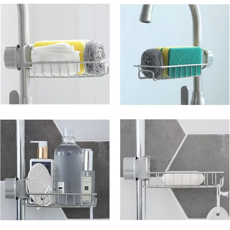 Adjustable Stainless Steel Sink for kitchen Faucet Storage Rack Hanging Basket.