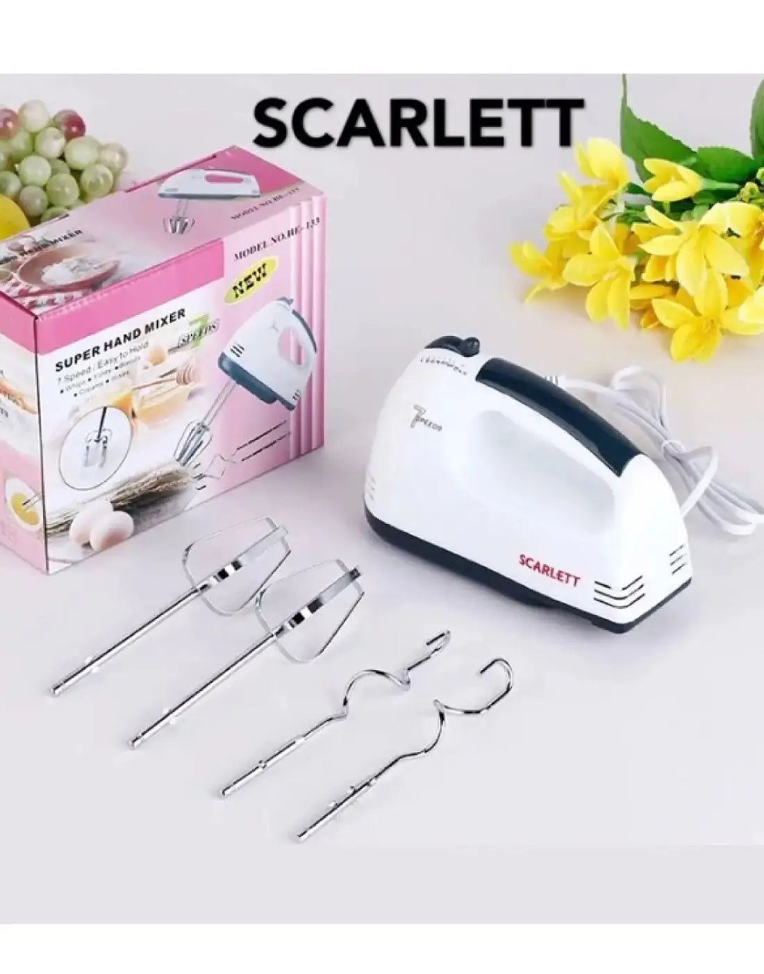 Electric Beater Hand Mixer with 7 Speed Controls and Safety Features