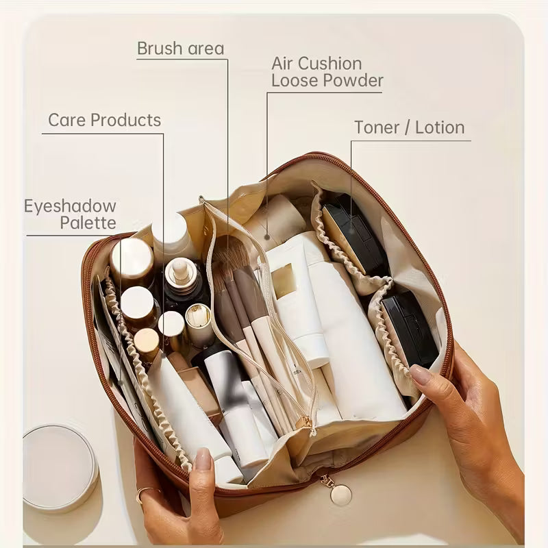 PU Leather Large Capacity Travel Cosmetic Bag Waterproof Portable Pouch