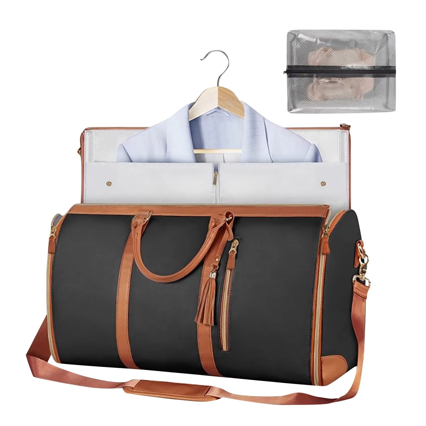 3 in 1 Hanging Suitcase Suit Weekender Travel Bag PU Leather Large Capacity Multifunctional