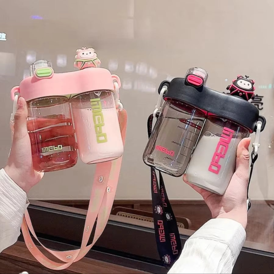 840ML Twin Compartment WaterBottle For Outdoor With Strap