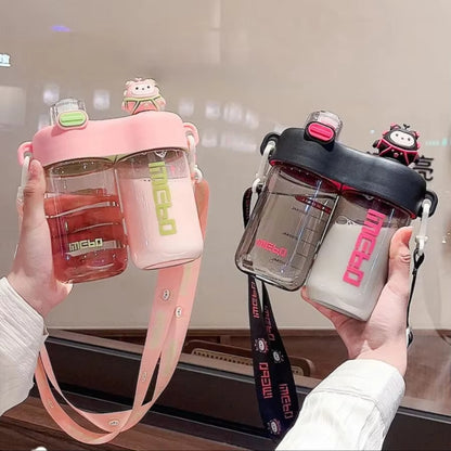 840ML Twin Compartment WaterBottle For Outdoor With Strap