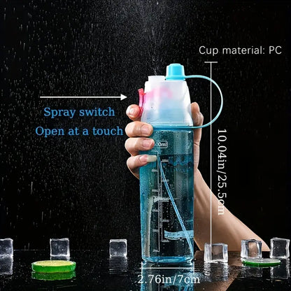 2 in 1 Drink and Mist Water Bottle, Sports Spray Water Bottle Straw Outdoor Bicycle