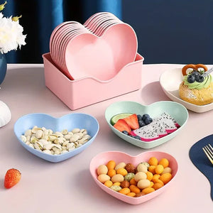 8pcs Heart Shaped Multi-Coloured Snack Plates For Kidz HEART SHAPE 8 PLATE WITH STAND VING & USAGE/8PC PLATE SET Pack of 6 plastic glass 8pcs Heart  PLATE( MIX AND RANDOM COLOURS)