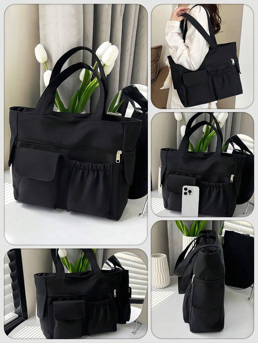 Women'S Shoulder Handbag Tote, Casual and Everyday Carry, Multi Pocket Lightweight Nylon Bag