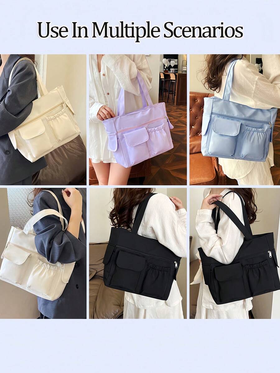 Women'S Shoulder Handbag Tote, Casual and Everyday Carry, Multi Pocket Lightweight Nylon Bag
