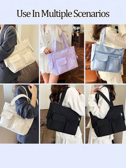 Women'S Shoulder Handbag Tote, Casual and Everyday Carry, Multi Pocket Lightweight Nylon Bag