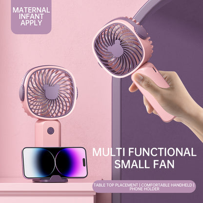 Portable USB Rechargeable Mini Fan with Phone Holder | Fast Charging Handheld Travel & Office Fan