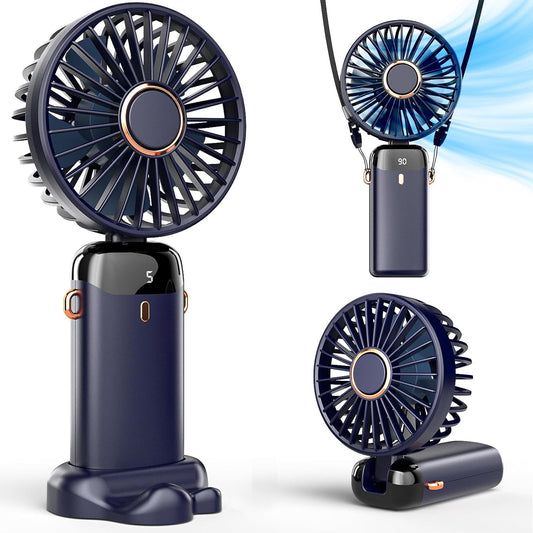 Digital Display Rechargeable 5 Speeds, 90° Ajustable  Portable Handheld Fan