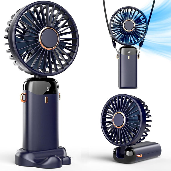 Digital Display Rechargeable 5 Speeds, 90° Ajustable  Portable Handheld Fan