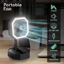 Portable Foldable Mini Fan With Led Light Rechargeable Adjustable Height Angle Usb Fan For Travel Office Home