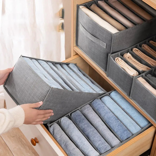 6 Grids Washable Wardrobe Clothes Organizer, Jeans Compartment Storage Box, Clothes Drawer Mesh Separation Box, Portable Foldable Closet