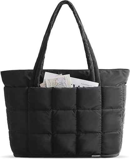 Expandable Tote Bag for Women, Puffer Work Tote Handbag, Quilted Carry On Bag for Travel Gym