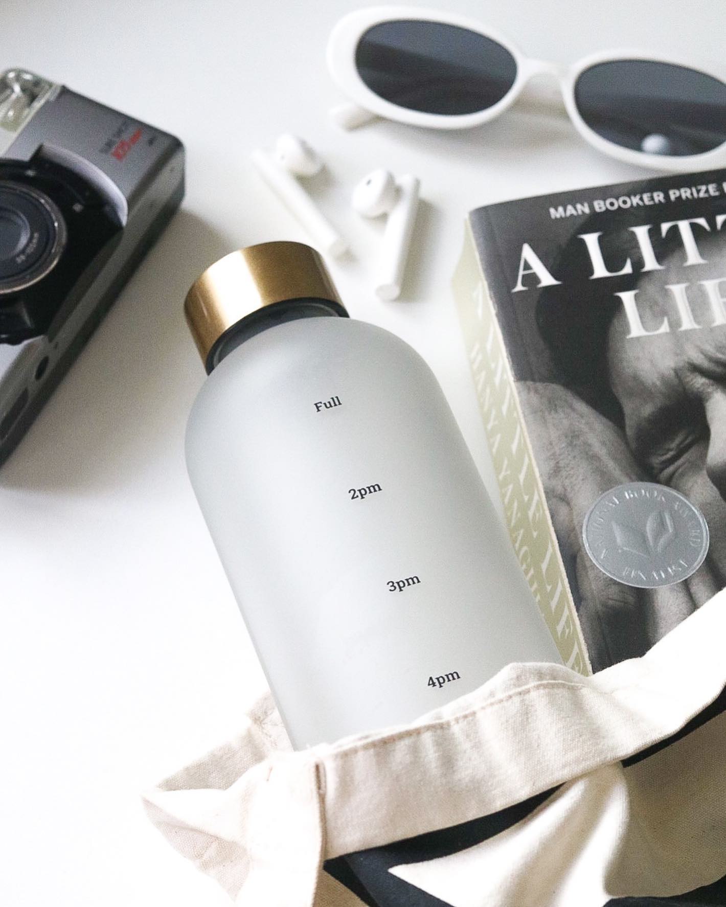 1L Water Bottle With Time Marker Outdoor Travel Leakproof Frosted Plastic