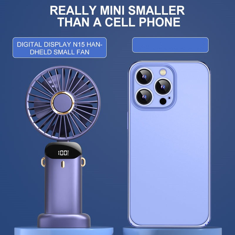 Digital Display Rechargeable 5 Speeds, 90° Ajustable  Portable Handheld Fan