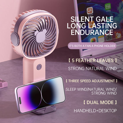 Portable USB Rechargeable Mini Fan with Phone Holder | Fast Charging Handheld Travel & Office Fan