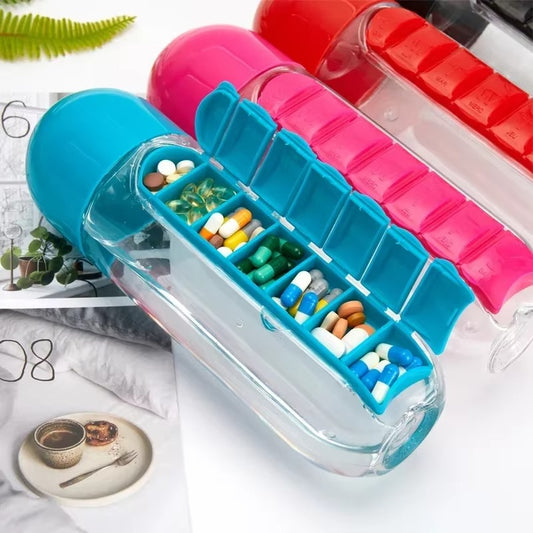 2 in 1  600ml Pill Water Bottle With Drinking Cup